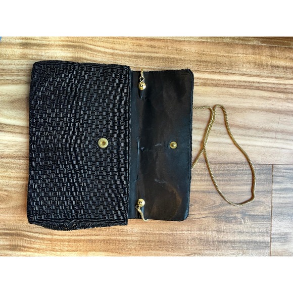 VintageWalborg Black beaded sequined clutch evening bag/purse Hong Kong - Picture 2 of 15
